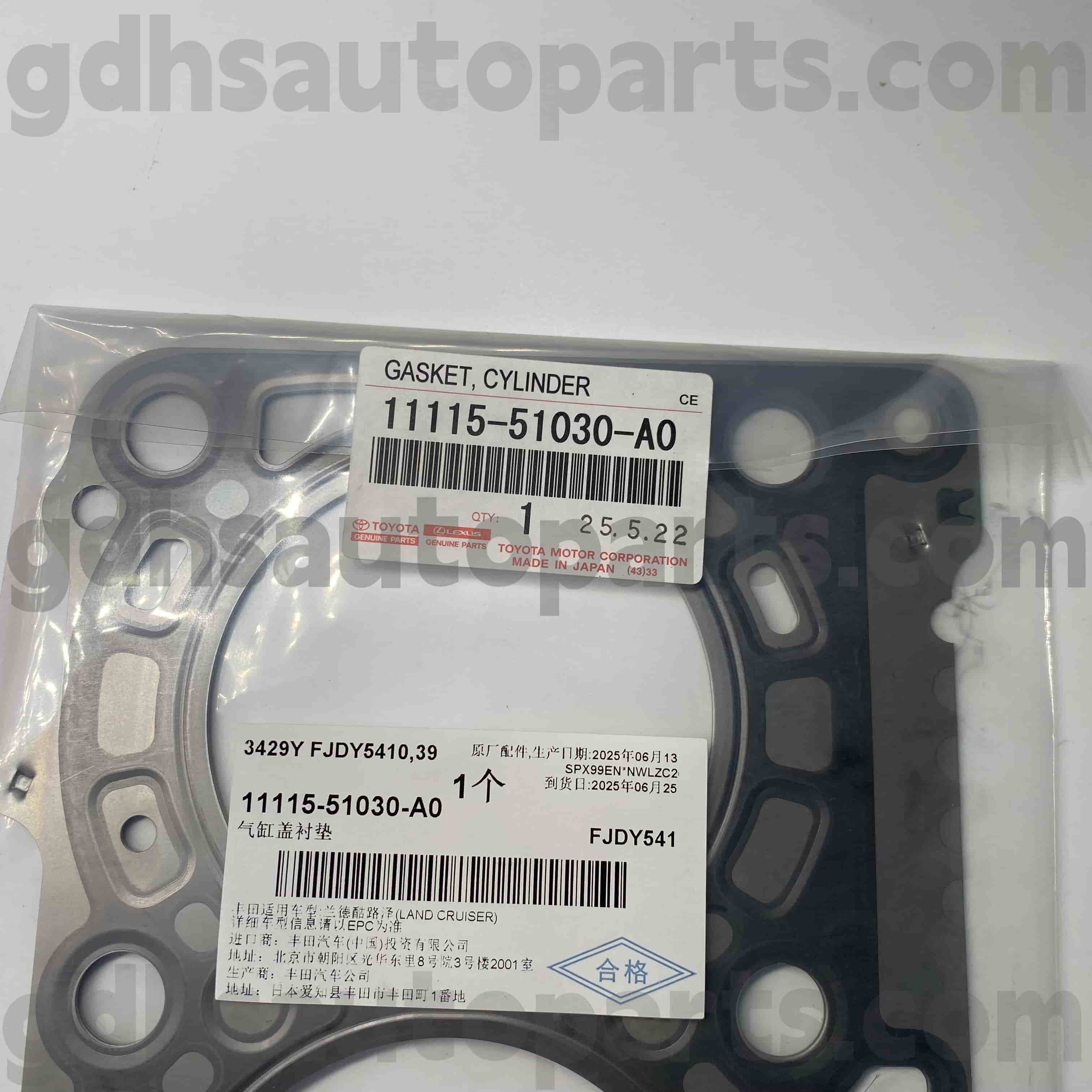 11115-51030-a0 Toyota Piese autentice Piese din dreapta Cilindru Cover Cilindru Inel de cauciuc pentru Land Cruiser